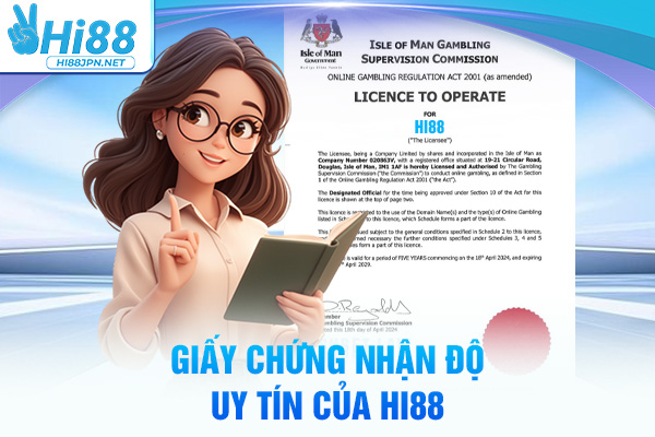 Giấy chứng nhận độ của uy tín của Hi88
